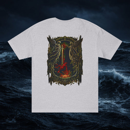 Graphic Tee — Gothic Winged Ring & Fallen Sword Design