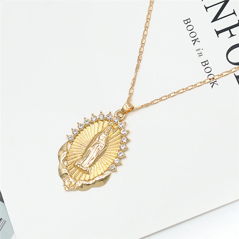 Holy Virgin Mary Pendant Necklace Religion Dainty Golden Christian Cubic Zircon Necklace Women Collier Femme Christian Jewelry